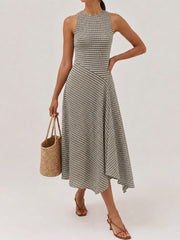 Textured Striped Sleeveless Asymmetrical Dress