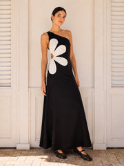 One Shoulder Big Floral Cutout Maxi Dress
