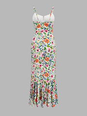 Multicolor Floral Print Mermaid Midi Dress