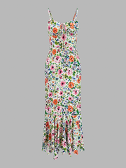 Multicolor Floral Print Mermaid Midi Dress