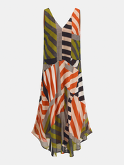 Color Block Striped Asymmetric Midi Dress