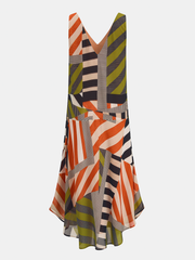 Color Block Striped Asymmetric Midi Dress