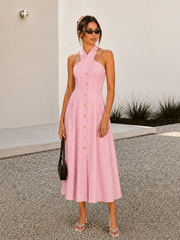 Crisscross Halter Cotton Linen Maxi Dress