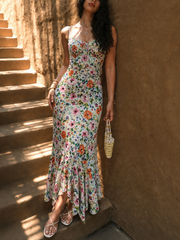 Multicolor Floral Print Mermaid Midi Dress