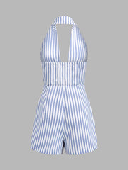 Halter Tie Front Striped Romper