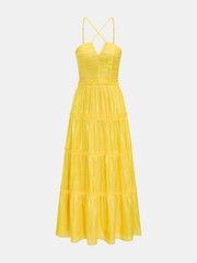 Halter Ruched Tiered Maxi Dress