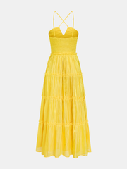 Halter Ruched Tiered Maxi Dress