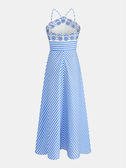 Embroidery Striped Cami Midi Dress