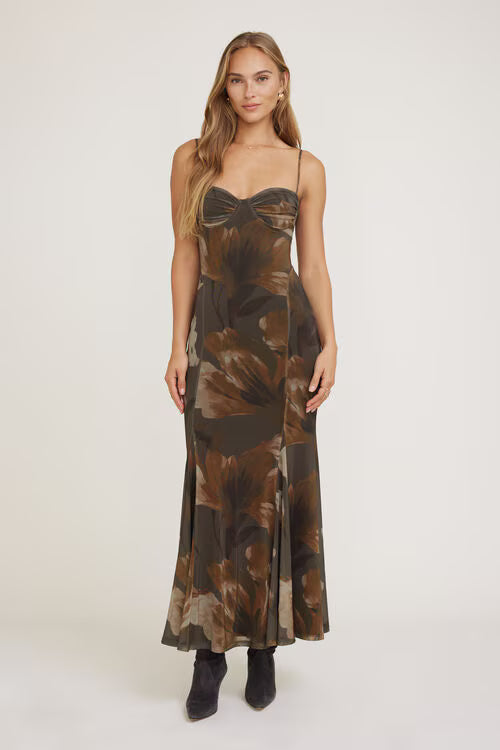Monet Mesh Maxi Dress-Ombre Brown Flower