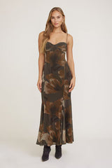 Monet Mesh Maxi Dress-Ombre Brown Flower