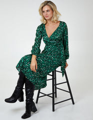 Leopard Print Wrap Midi Dress