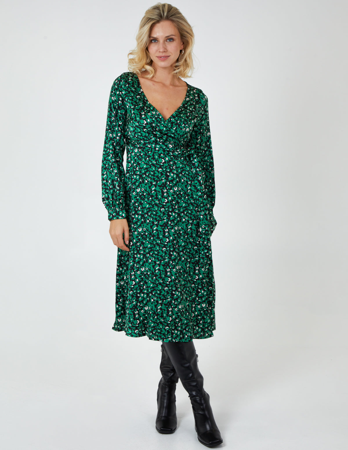 Leopard Print Wrap Midi Dress
