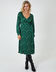 Leopard Print Wrap Midi Dress