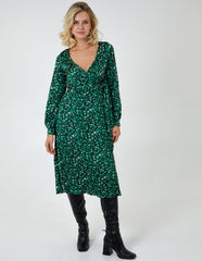 Leopard Print Wrap Midi Dress