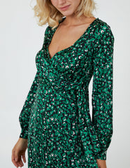 Leopard Print Wrap Midi Dress