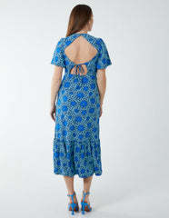 Crew Neck Midi Angel Sleeve Tie Open Back Dress