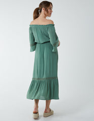 Off Shoulder Elasticated Lace Insert Midi Dress
