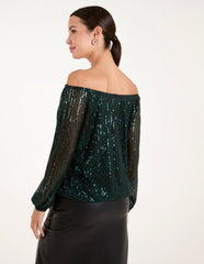 Bardot Elastic Neck Puffball Sequin Top