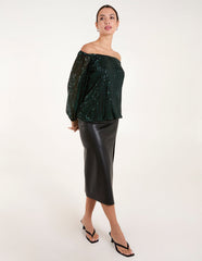 Bardot Elastic Neck Puffball Sequin Top