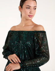 Bardot Elastic Neck Puffball Sequin Top