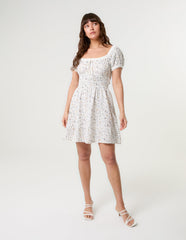 Puff Sleeve Shirred Mini Dress