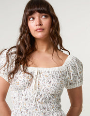 Puff Sleeve Shirred Mini Dress