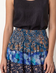 Multi Print Shirred Skirt