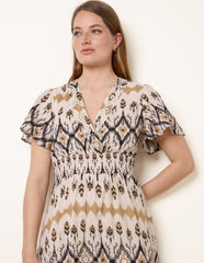 Embroidered Wrap Front Midi Dress