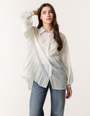 Diamante Detailed Shirt With Vertical Stripes