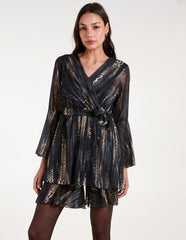 Metallic Wrap Over Dress