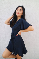 Satin Butterfly Dress - Navy