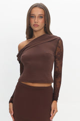 Breonna Lace Sleeve Top Chocolate