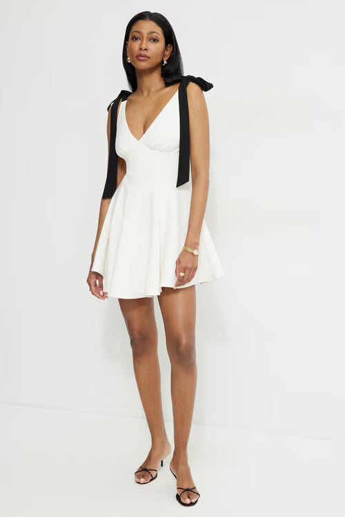 Eloise Bow Strap Mini Dress-Sea Salt Off White / Jet Black