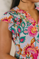 Lizzy Forever Flutter Sleeve Dress in White Multi Floral Paisley