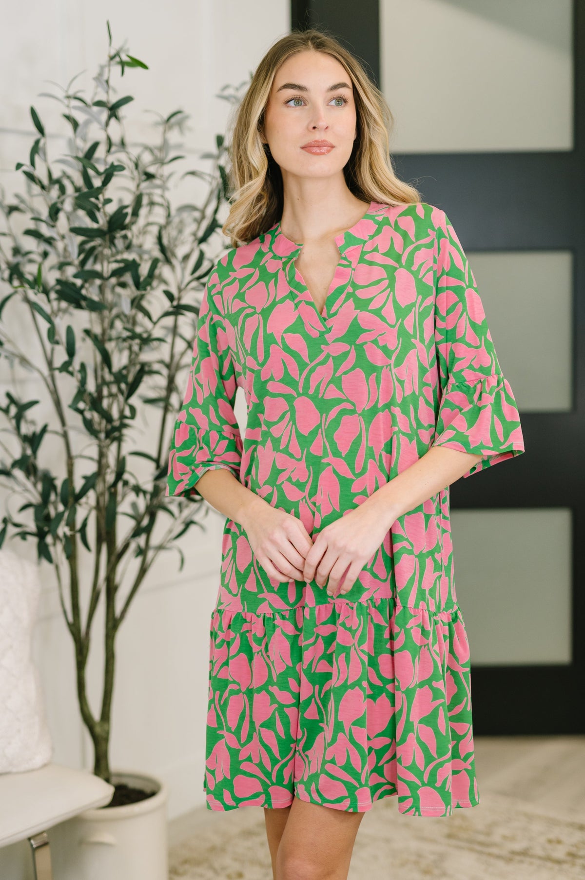 Lizzy Sunday Dress in Emerald Abstract Floral- 3/3/2026 NEW