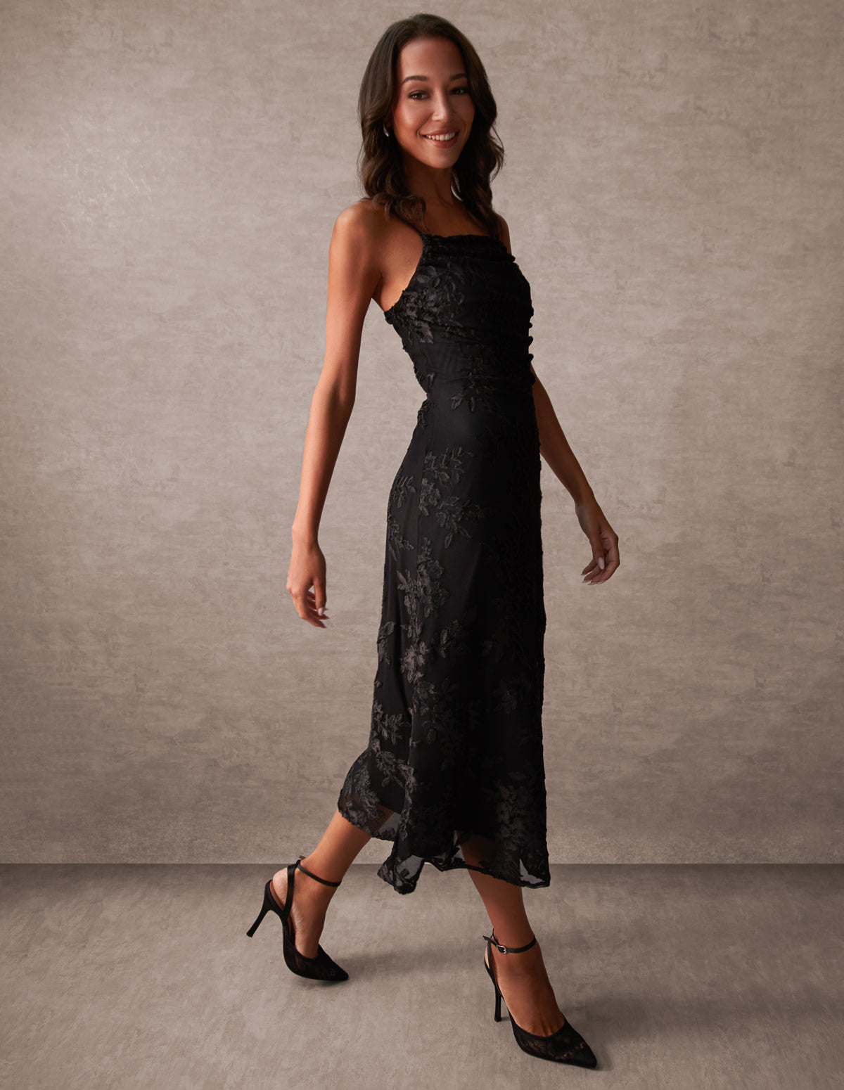 Luxe Ruched Devore Midi Dress