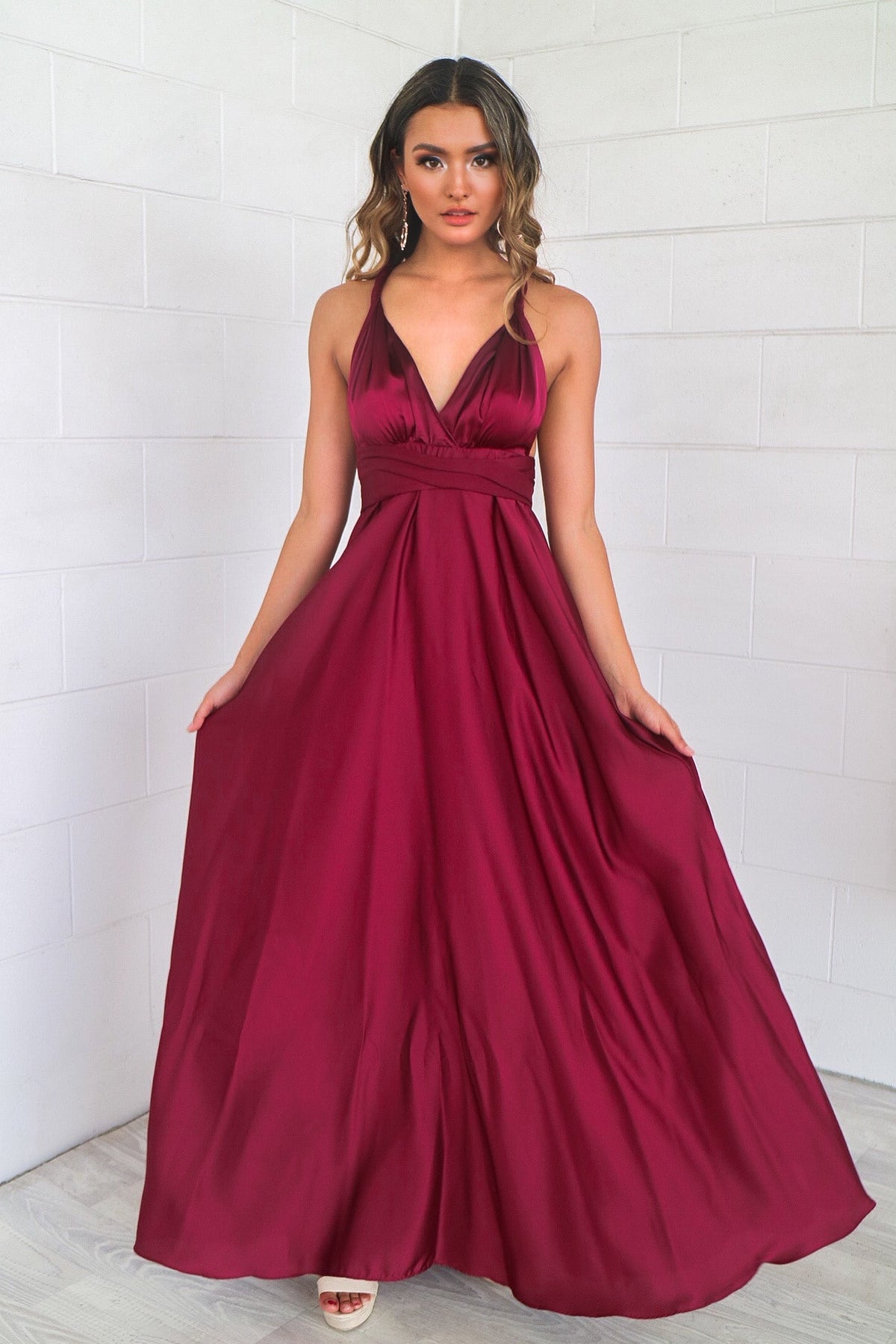Pandora Multiway Gown - Wine Satin