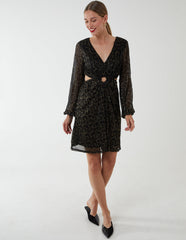 V-Neck Long Sleeve Metallic Dress
