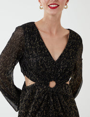 V-Neck Long Sleeve Metallic Dress