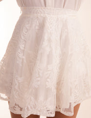White Embroidered Mesh Skirt