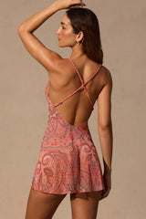 Cowl-Plunge Mini Dress in Paisley Print