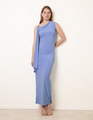 Drape Brooch Detailing Ruched Maxi Dress