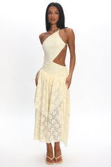 Call Back Cut-Out Waist Midi Dress Lace Butter