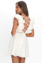 Adagio Lace-Up Back Mini Dress Off White