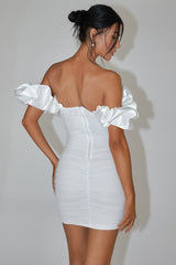 Arista Off-Shoulder Ruched Mini Dress Off White