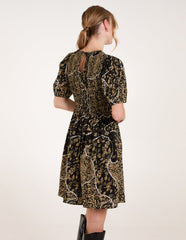 Shirred Front Puff Sleeve Mini Dress
