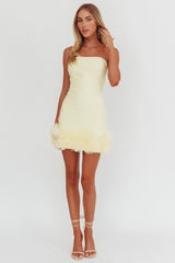 Leni Strapless Embellished Hem Mini Dress Lemon
