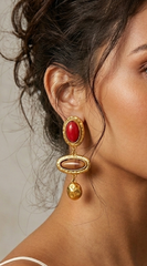 Exotic Retro Stone Earrings - Gold