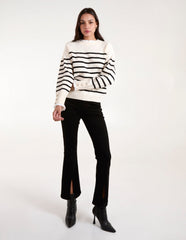 Horizontal Stripes Bow Button Detailed Jumper