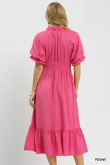 Umgee Ruffle V-Neck Midi Dress